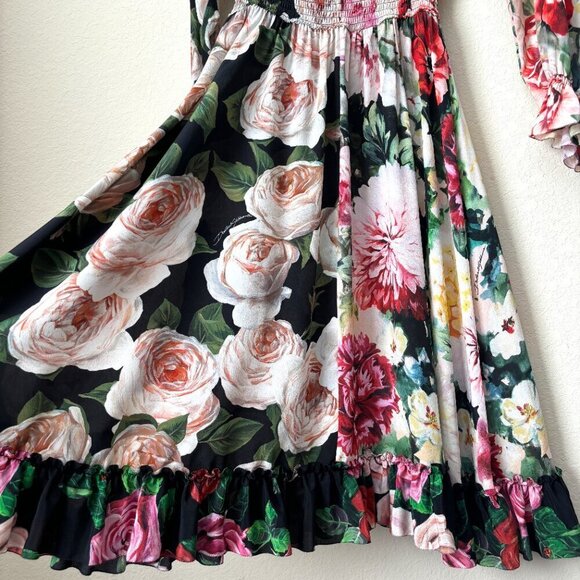Dolce & Gabbana Silk Mixed Floral Print Long Sleeve Midi Dress - Picture 9 of 16